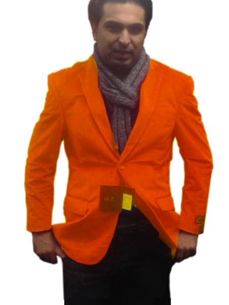 Mensusa Products Mens 2 Btn Notch Collar SingleBreasted Fully Lined Velvet ~ Velour Blazer Orange