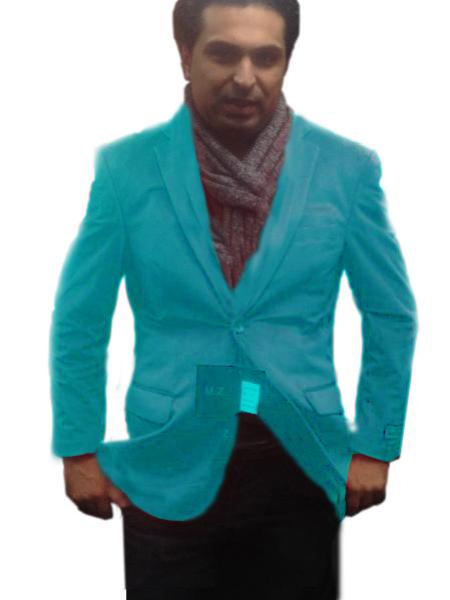 Mensusa Products 2 Btn Notch Collar SingleBreasted Fully Lined Velvet ~ Velour Blazer Turquoise