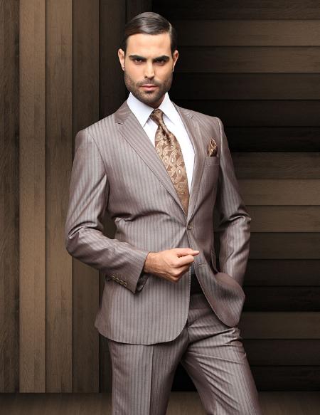 Mensusa Products 2 Button Tan Wool Suit Comes With Shirt, Tie