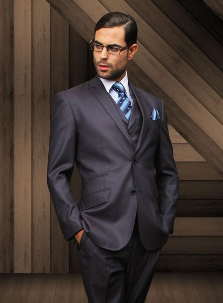 Mensusa Products Mens Slim 2 Button Navy Vested Suit Comes With Free Shirt & Tie