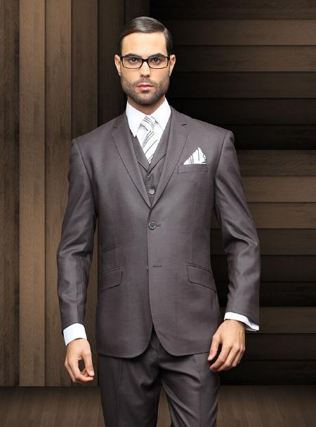 Mensusa Products Mens Slim 2 Button Charcoal Vested Suit Comes With Free Shirt & Tie