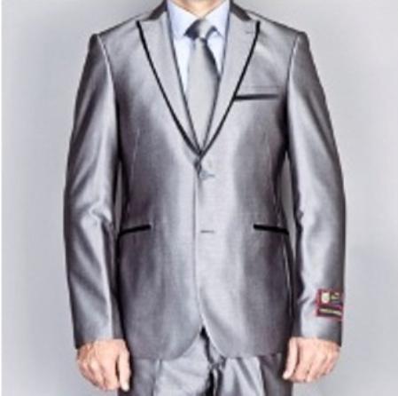 Mensusa Products Men's Shiny Gray 2 Button Euro Slim Fit Suit Includes Matching Shirt and Tie