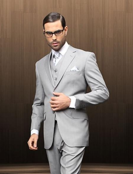 Mensusa Products Mens 2 Button Vested Grey Textured Suit Comes With Free Shirt & Tie