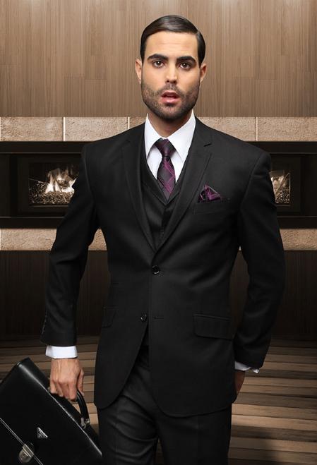 Mensusa Products Mens Slim 2 Button Black Vested Suit Comes With Free Shirt & Tie
