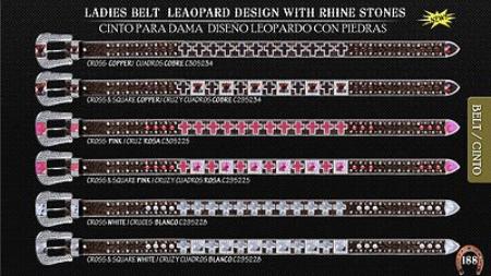Leopard Design w/ Rhinestones Ladies Leather Belt