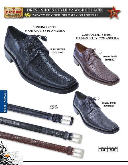 Mensusa Products Genuine Stingray/Caiman Belly/Eel Men's Dressy Shoe Diff. Colors/Sizes Black, Brown