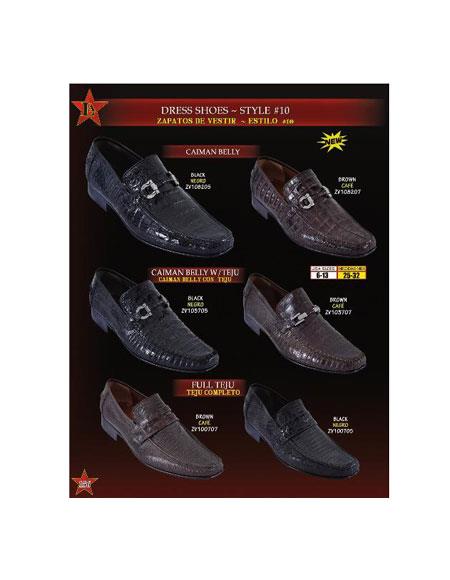 Mensusa Products Men's Genuine Caiman Belly/Teju Lizard Slip On Loafer Dress Shoes Black & Brown