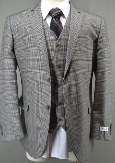 Mensusa Products Slim Fit Brown Glen Plaid 3 Piece Vested Suit