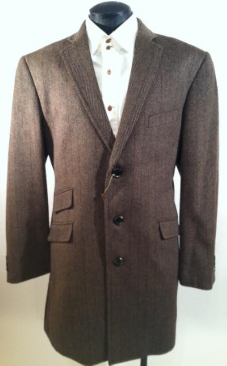 Mensusa Products Mens Luxurious Wool & Cashmere Car Coat Taupe Herringbone$199
