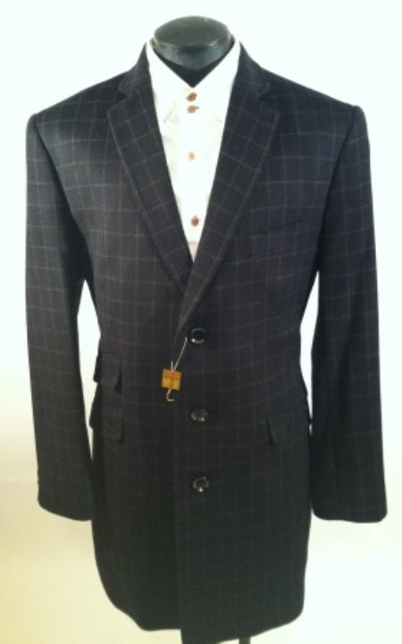 Mensusa Products Mens Luxurious Wool & Cashmere Car Coat Black Windowpane