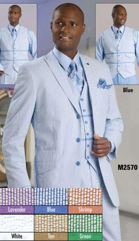 Mensusa Products Mens 3 Button Seersucker Suit Blue