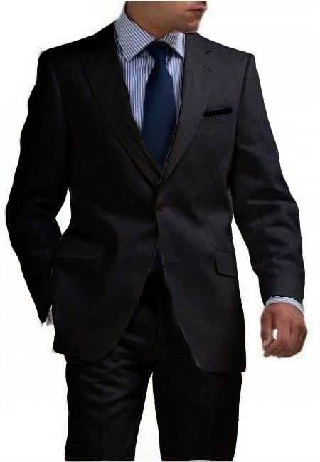 Mensusa Products Light Weight 2 Button Tapered Cut Half Lined Flat Front Linen Suit Vented Black