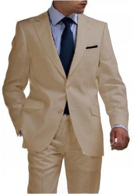 Mensusa Products Light Weight 2 Button Tapered Cut Half Lined Flat Front Linen Suit Vented Tan