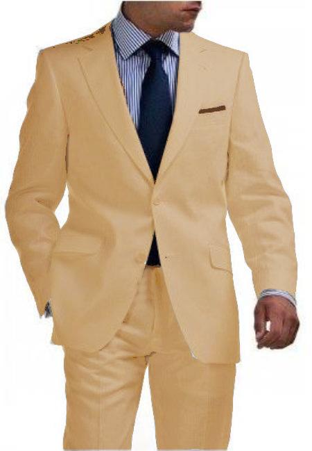 Mensusa Products Light Weight 2 Button Tapered Cut Half Lined Flat Front Linen Suit Vented Sand