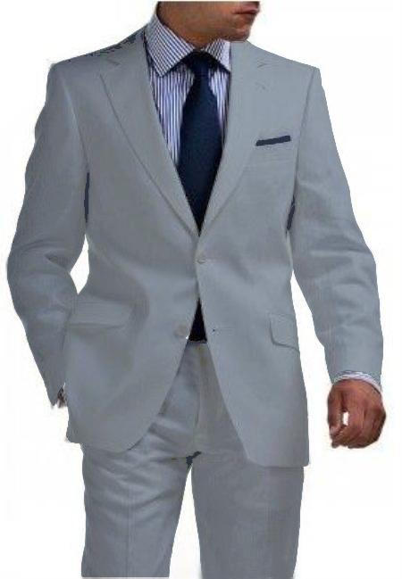 Mensusa Products Light Weight 2 Btn Tapered Cut Half Lined Flat Front Linen Suit Vented Light Gray