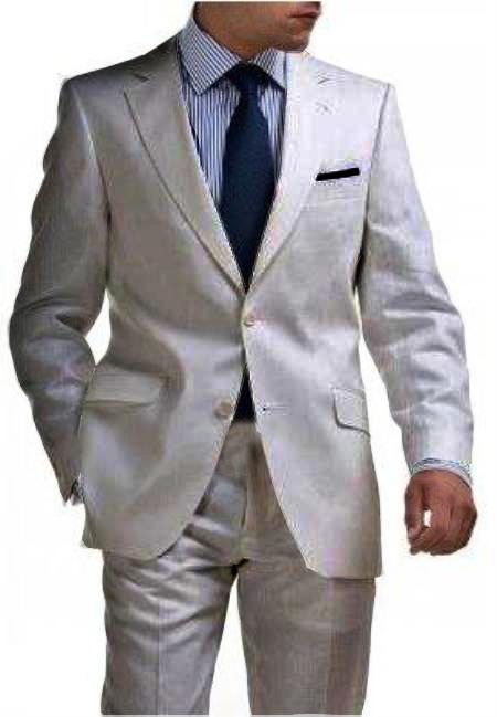 Light Weight 2 Button Tapered Cut Half Lined Flat Front Linen Suit Vented Silver