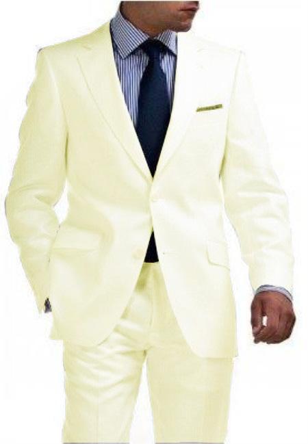 Mensusa Products Light Weight 2 Button Tapered Cut Half Lined Flat Front Slim Fit Suit Vented Cream