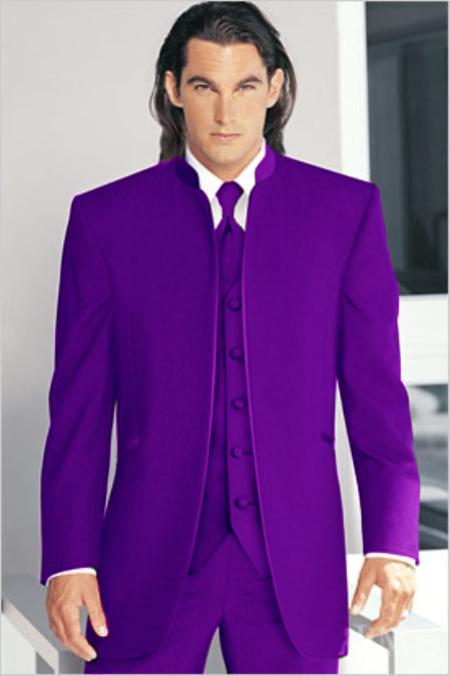 Mensusa Products Mirage Tuxedo Mandarin Collar Purple Vested 3PC No Buttons Pre Order Collection Delivery in 30 days