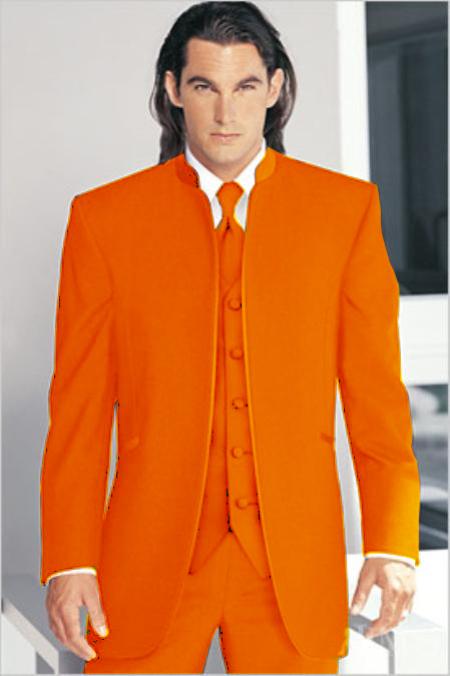 Mensusa Products Mirage Tuxedo Mandarin Collar Vested 3PC Orange No Buttons Pre Order Collection Delivery in 30 days