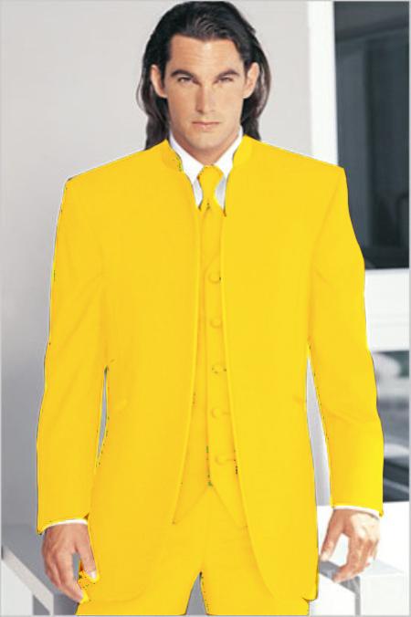 Mensusa Products Mirage Tuxedo Mandarin Collar Yellow Vested 3PC No Buttons Pre Order Collection Delivery in 30 days
