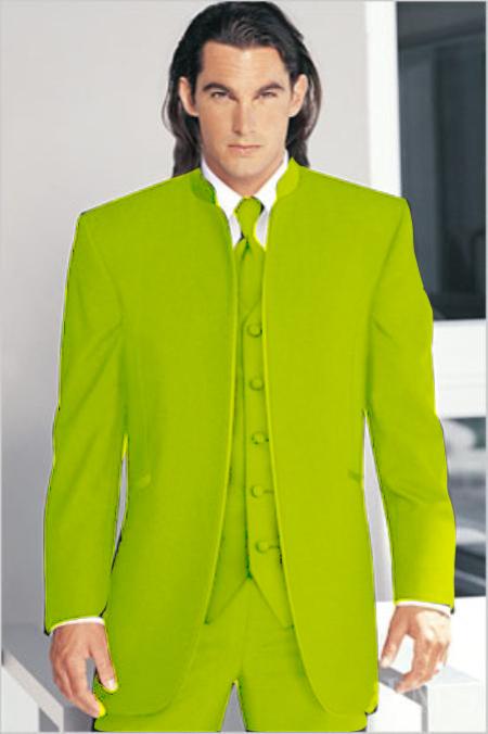 Mensusa Products Mirage Tuxedo Mandarin Collar Apple Green No Buttons Pre Order Collection Delivery in 30 days