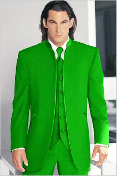 Mensusa Products Mirage Tuxedo Mandarin Collar Lime Green Vested 3PC No Buttons Pre Order Collection Delivery in 30 days