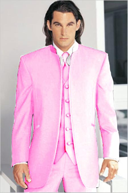 Mensusa Products Mirage Tuxedo Mandarin Collar Pink Vested 3PC No Buttons Pre Order Collection Delivery in 30 days