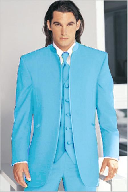 Mensusa Products Mirage Tuxedo Mandarin Collar Sky Blue Vested 3PC No Buttons Pre Order Collection Delivery in 30 days