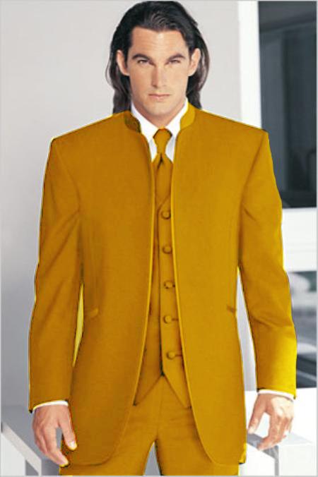 Mensusa Products Mirage Tuxedo Mandarin Collar Gold Vested 3PC No Buttons Pre Order Collection Delivery in 30 days