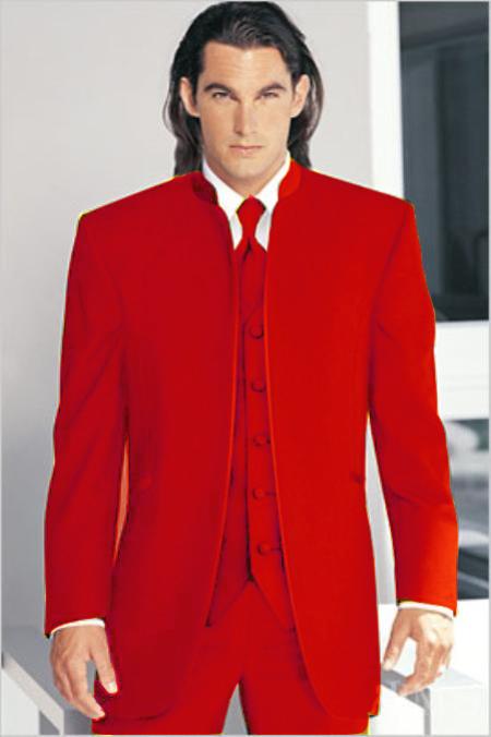 Mensusa Products Mirage Tuxedo Mandarin Collar Red Vested 3PC No Buttons Pre Order Collection Delivery in 30 days