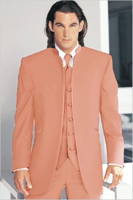 Mensusa Products Mirage Tuxedo Mandarin Collar Vested 3PC Peach No Buttons Pre Order Collection Delivery in 30 days