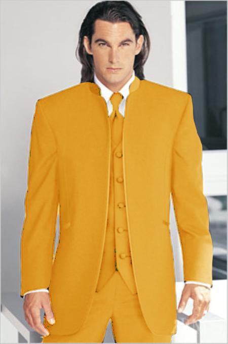 Mensusa Products Mirage Tuxedo Mandarin Collar Vested 3PC Mustard No Buttons Pre Order Collection Delivery in 30 days