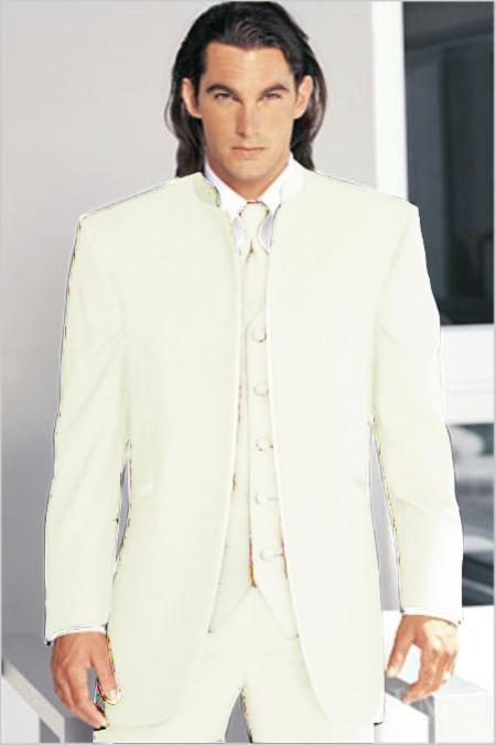 Mensusa Products Mirage Tuxedo Mandarin Collar OFF White Vested 3PC No Buttons Pre Order Collection Delivery in 30 days