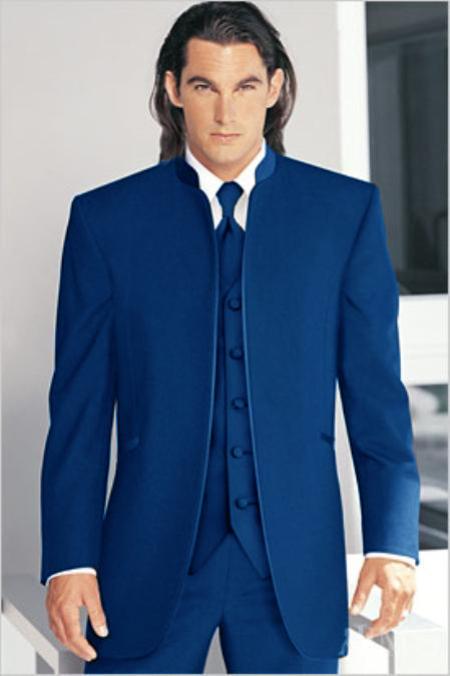 Mensusa Products Mirage Tuxedo Mandarin Collar Vested 3PC Navy Blue No Buttons Pre Order Collection Delivery in 30 days