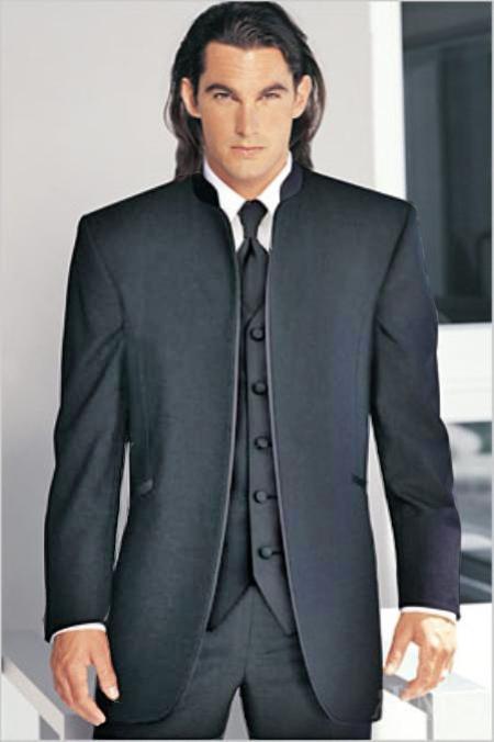 Mensusa Products Mirage Tuxedo Mandarin Collar Charcoal Gray No Buttons Pre Order Collection Delivery in 30 days