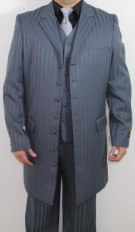 Mensusa Products Men's 7 Button Zoot Suit Grey Tonal Striped Pattern Suit