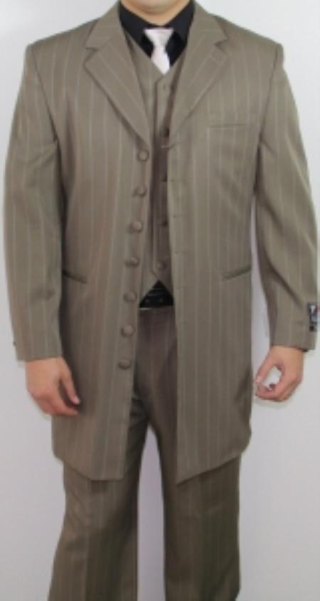 Mensusa Products Men's 7 Button Zoot Suit Taupe Pin Striped Suit