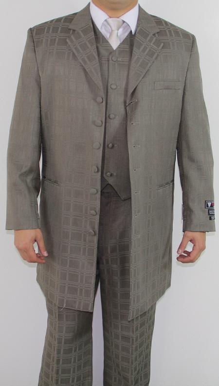 Mensusa Products Men's 7 Button Zoot Suit Taupe Tonal Window Pattern Suit
