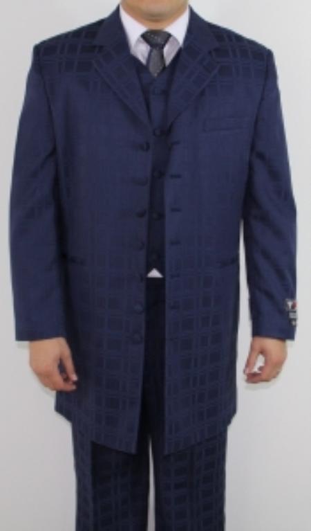 Mensusa Products Men's 7 Button Zoot Suit Navy Tonal Window Pattern Suit