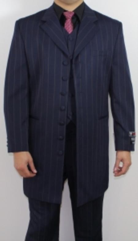 Mensusa Products Men's 7 Button Zoot Suit Blue Pin Striped Suit