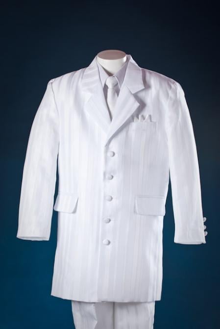 Mensusa Products White Shadow Stripe 5 Piece Zoot KidsToddlerBoy Suits (White Shirt)
