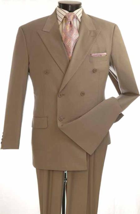 Mensusa Products Men's 2 Piece Double Breasted Executive Suit Heathered Fabric Taupe