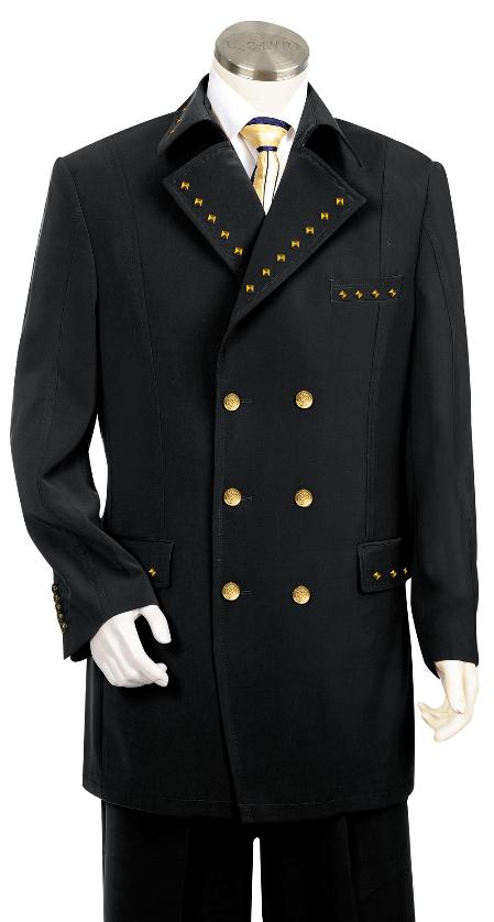 Mensusa Products Men's 3 Piece Double Breasted Suit Metal Accents Black