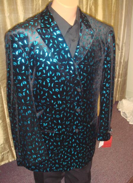 Mensusa Products Mens Velvet Blazer/ Jacket in Black/Turquoise