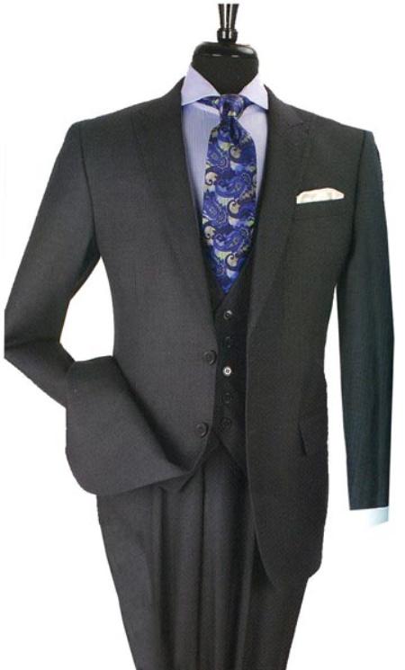 34s suit, 100% Wool Business Suit2 ButtonsFashion VestFlat Front Pants, 1 Wool Business Suit with 2 Buttons Charcoal Blue