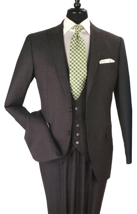 34s suit, 100% Wool Business Suit2 ButtonsFashion VestFlat Front Pants, 1 Wool Business Suit with 2 Buttons Charcoal