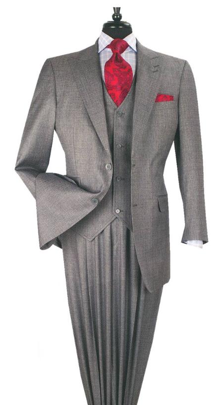 Mensusa Products 3 PC 2 Button Wool Blend Fashion Suit with Ticket Pocket Grey