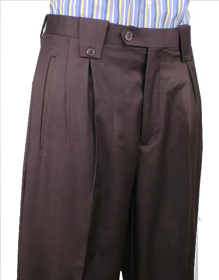 Pleated Wide Leg Pants Wool-feel Brown Leonardo Valenti Mens Trousers/Slacks Cheap