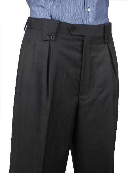 Pleated Wide Leg Pants Wool-feel Light Black Leonardo Valenti Mens Trousers/Slacks Cheap