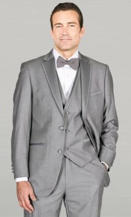 Mensusa Products Light Gray Framed Notch Lapel with Vest Microfiber Wedding Tuxedos
